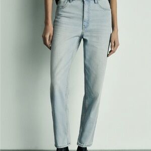 Mango Light Blue High-Rise Straight Jeans